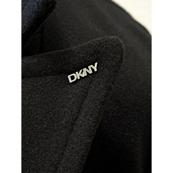 DKNY Women's Black Notched Collar Double Breasted Wrap Coat Size S (MSRP $350) - Picture 3 of 7
